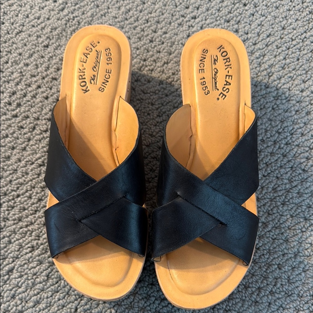 Kork-Ease Black Sandals Criss-Cross Slide